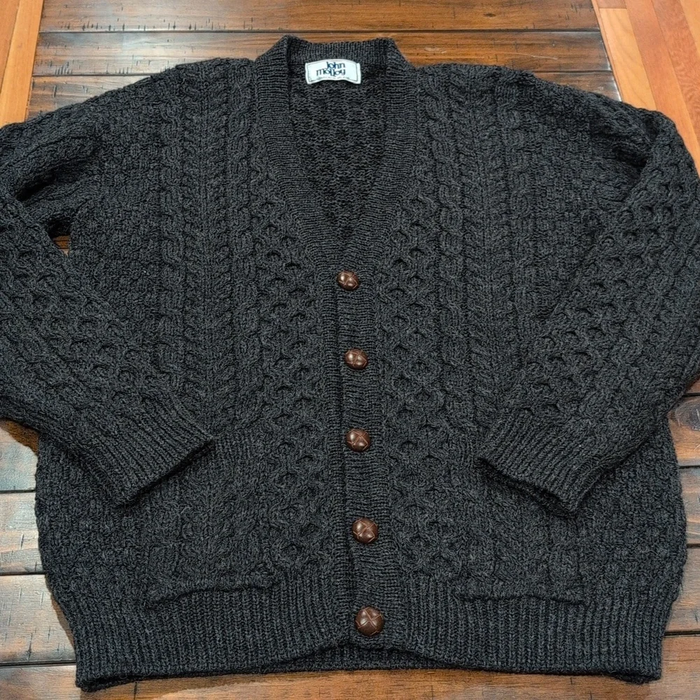 Vintage John Molloy Aran Cardigan Donegal Wool Grandpa Core - Picture 2 of 7